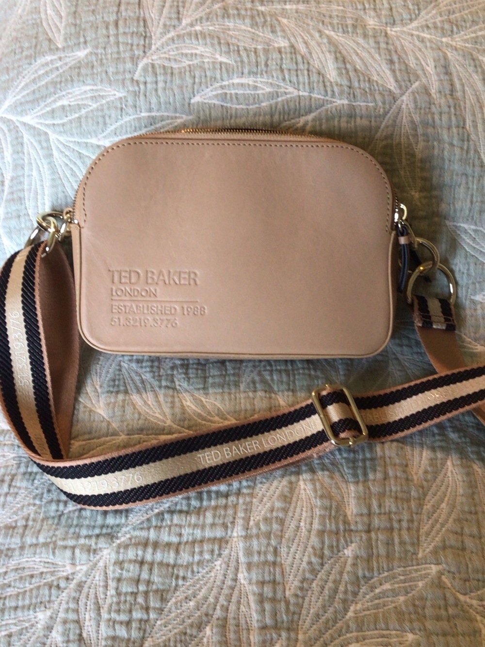 Ted Baker Beige Leather Belt Bag with Striped Webbing Strap